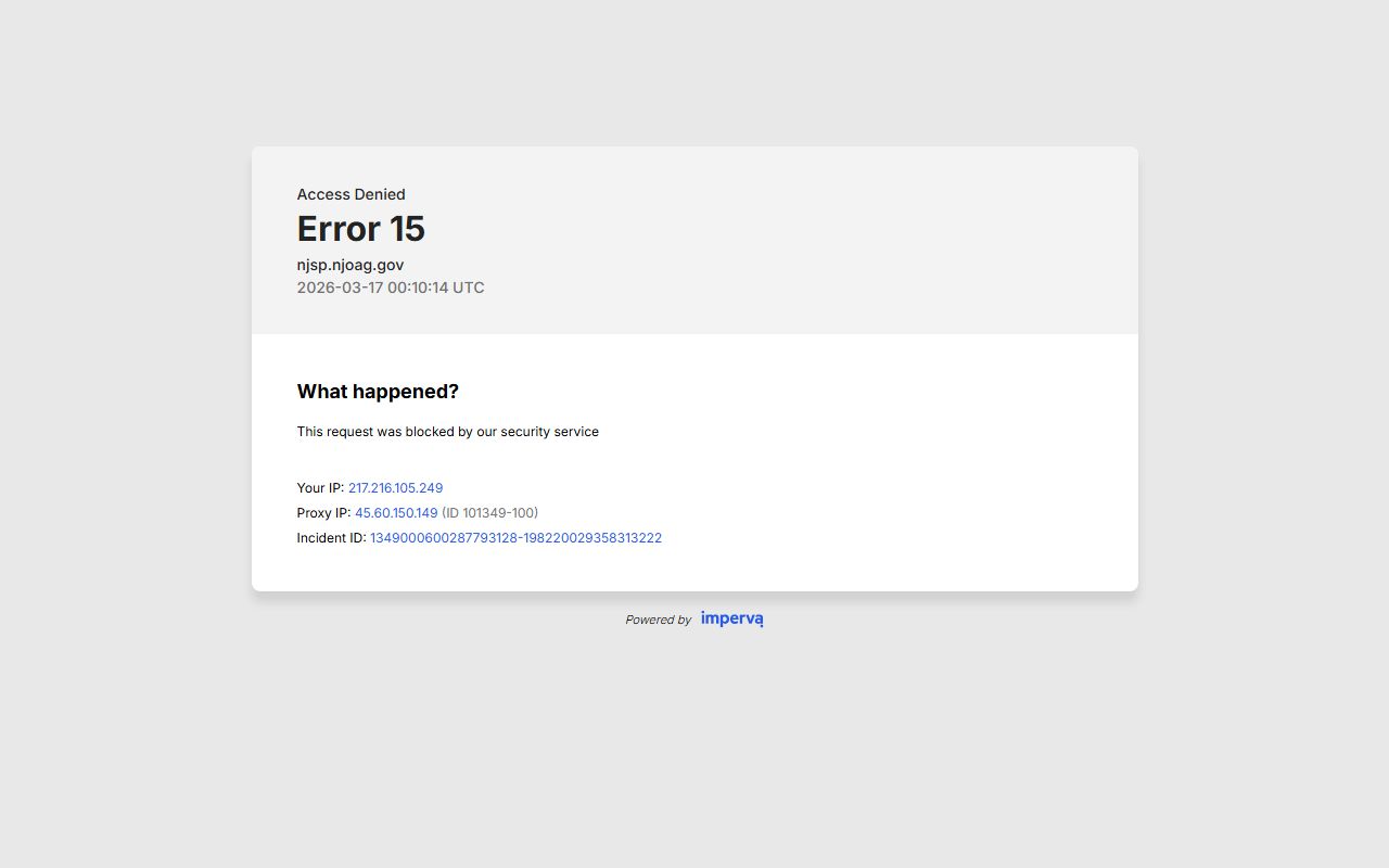 New Jersey Uniform Crime Report data for Bloomfield police records
