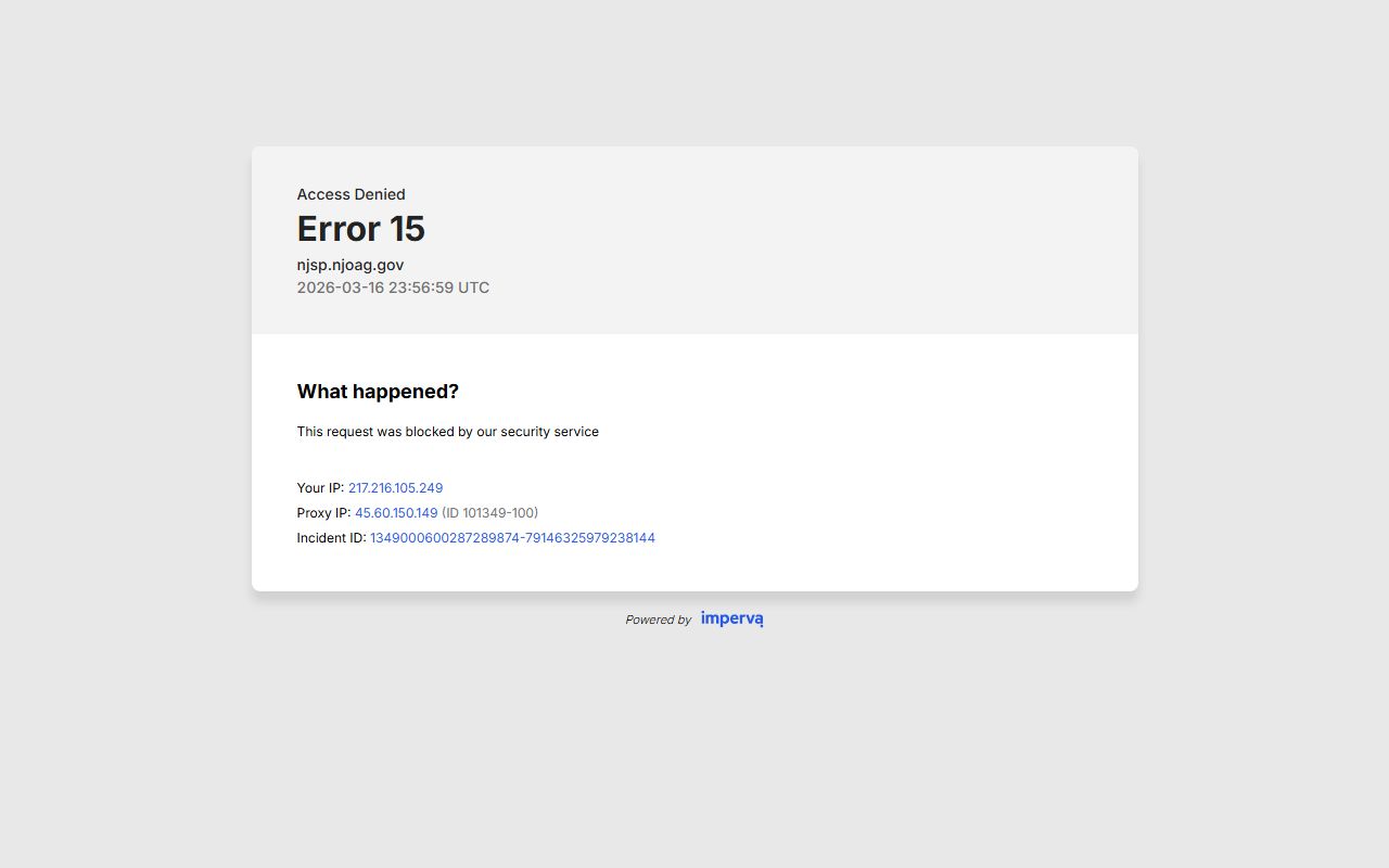 New Jersey State Police Uniform Crime Report page with Brick Township crime data