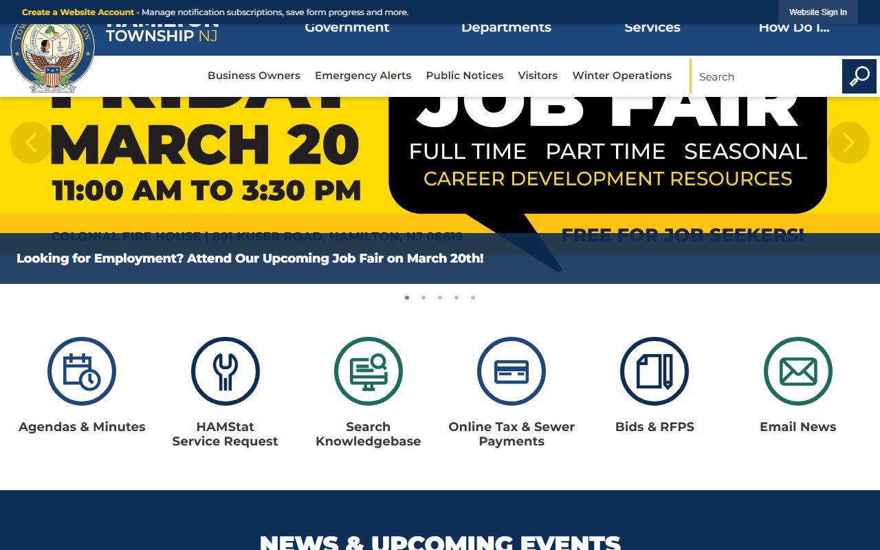 Hamilton Township official website with links to police records and OPRA request forms