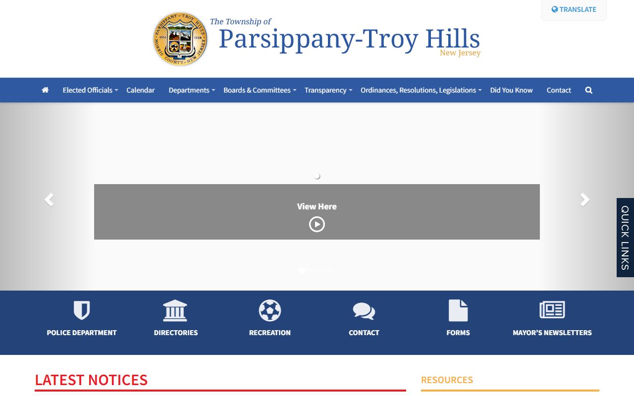 Parsippany-Troy Hills Township government website portal for police records requests