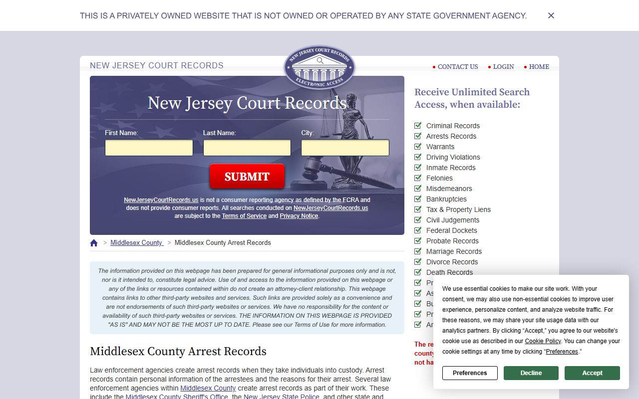 Perth Amboy arrest records search portal for Middlesex County police records
