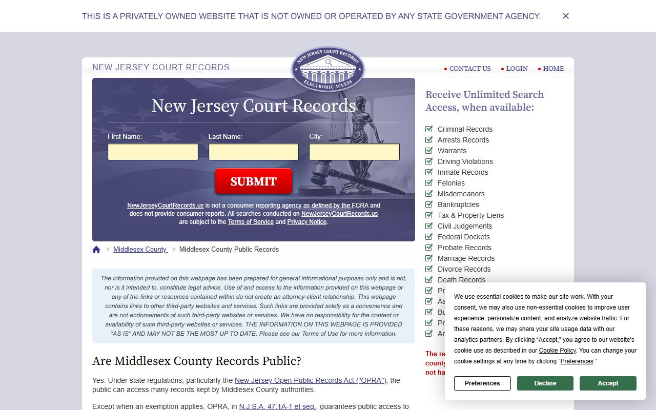 Middlesex County public records search for Piscataway police records