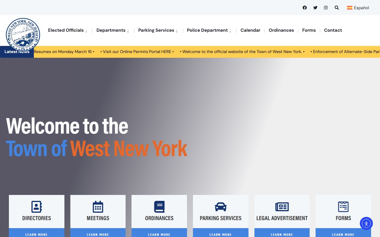 Town of West New York government website portal for police records access