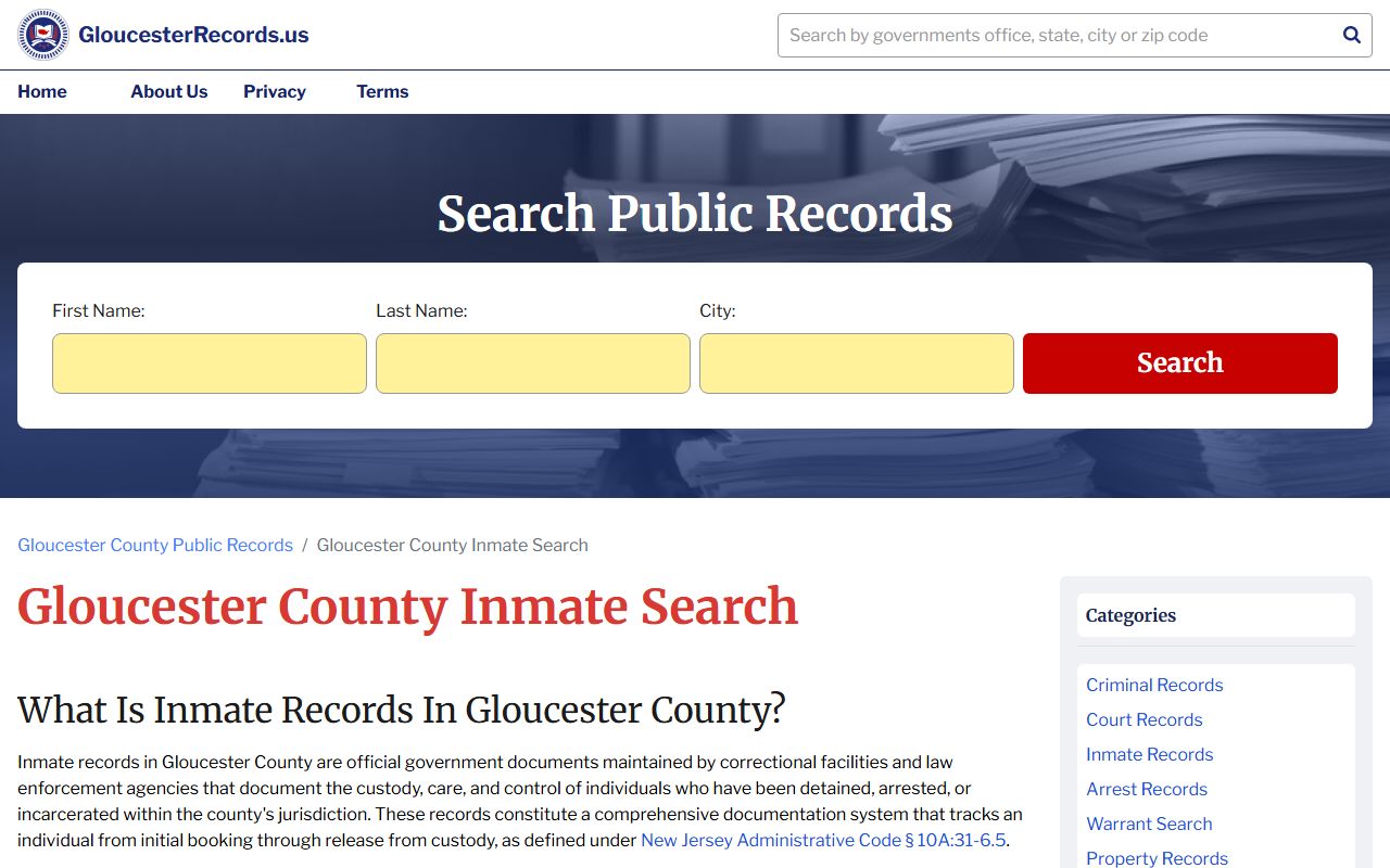 Gloucester County inmate search tool for police records