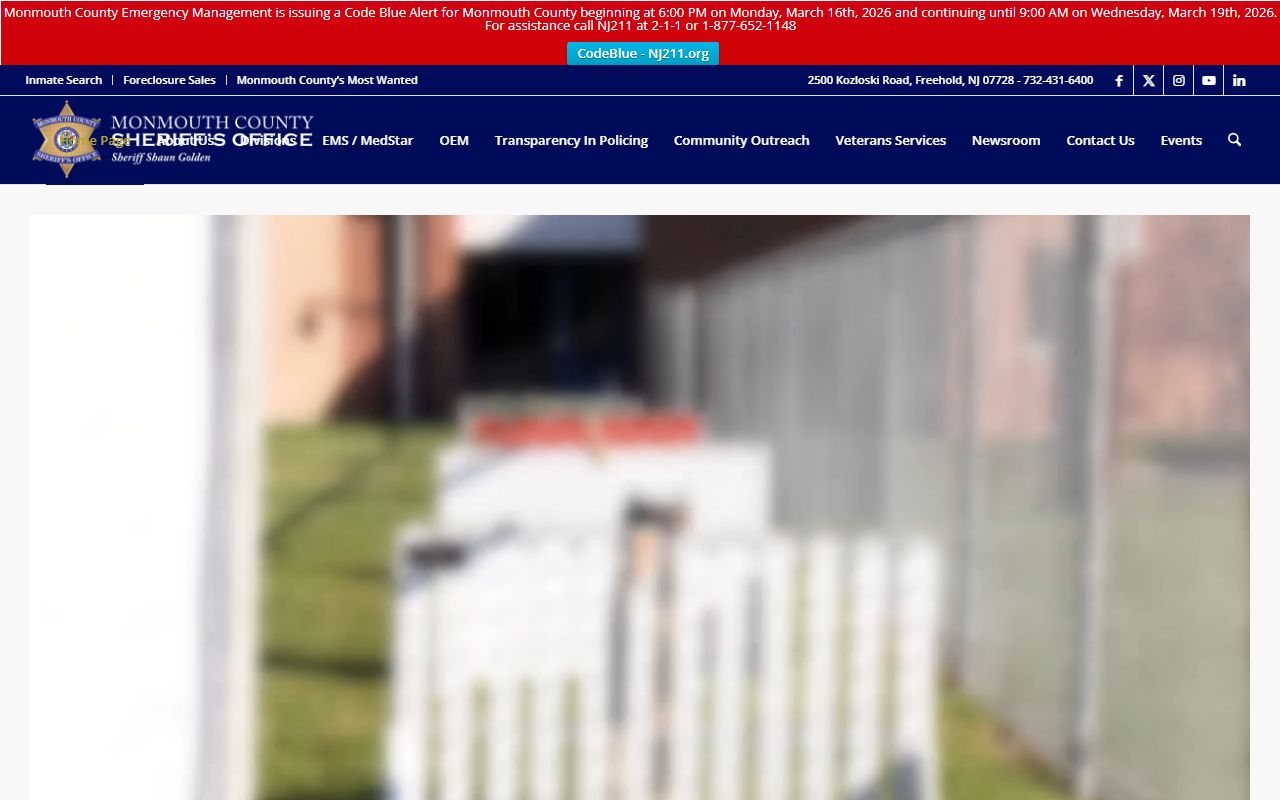 Monmouth County Sheriff's Office website for police records requests