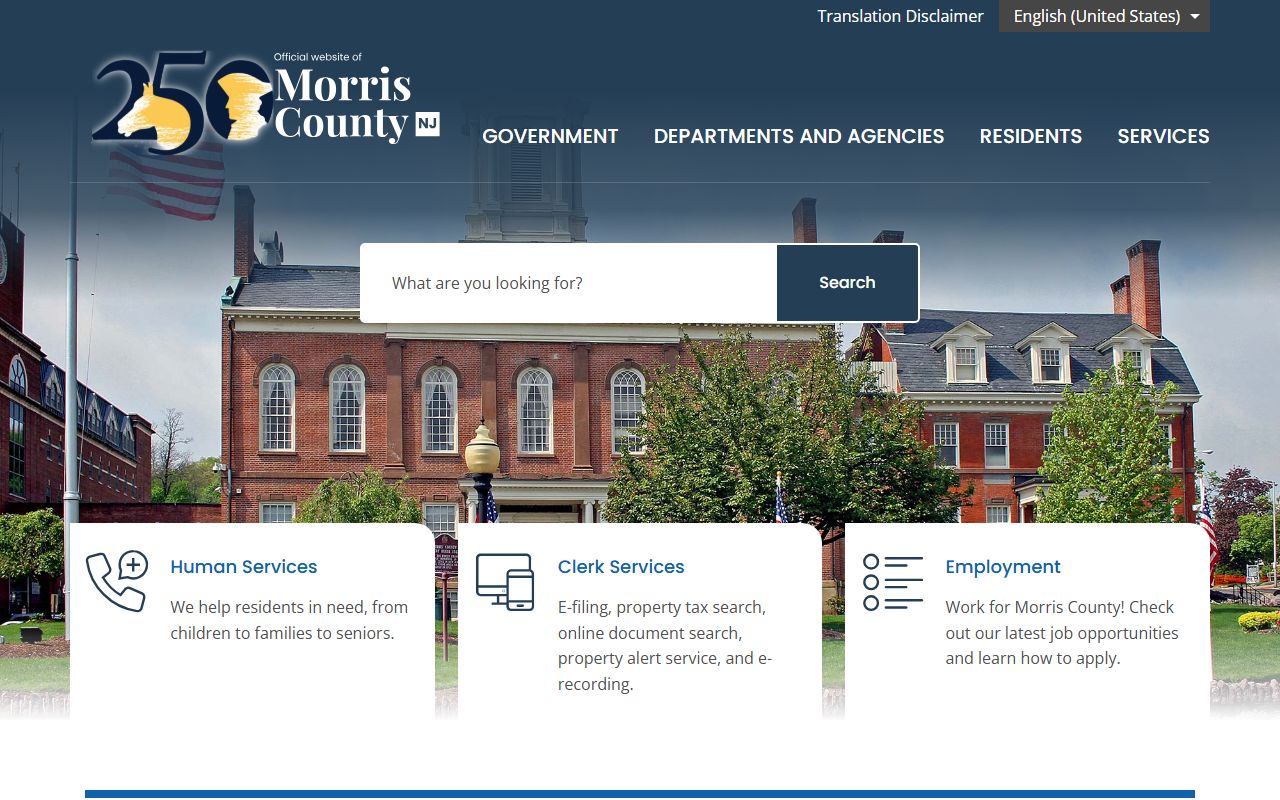 Morris County government portal for accessing police records and county services