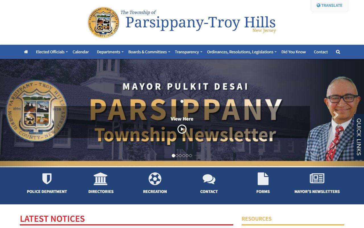 Parsippany municipal website for police records in Morris County