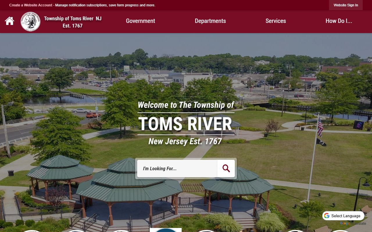 Toms River Township website for Ocean County police records
