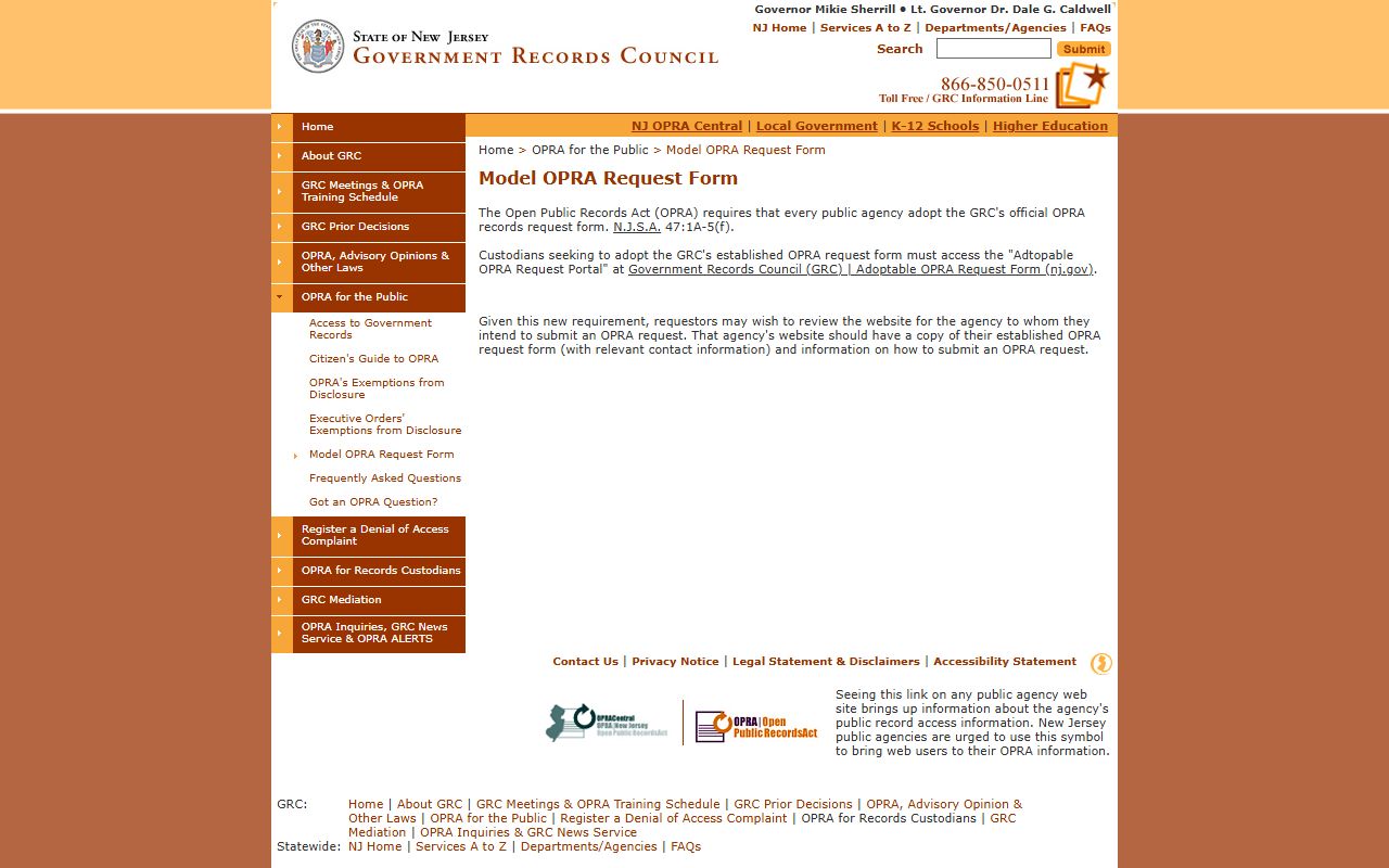 GRC model request form for Bergen County police records