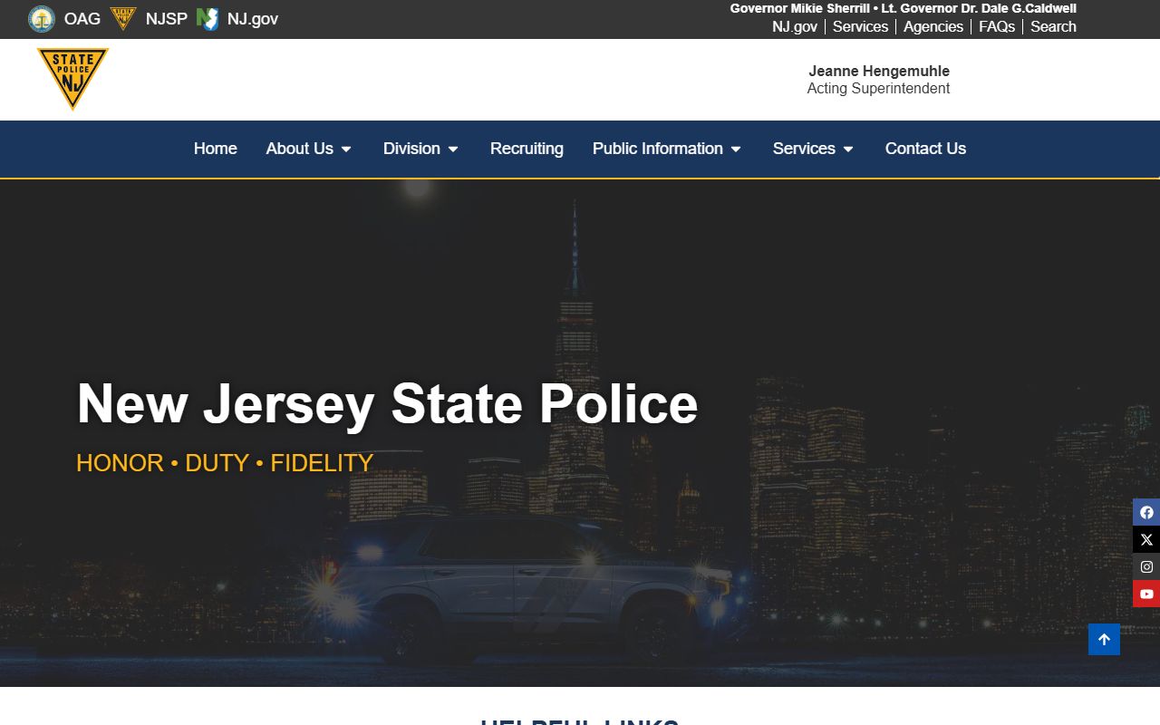 New Jersey State Police Identification Section for police records